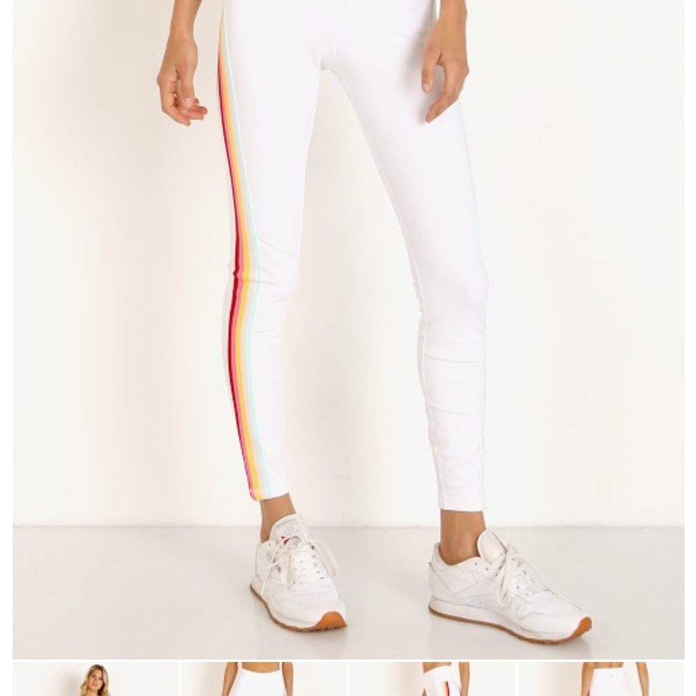 Women's White Leggings with Colorful Side Stripe